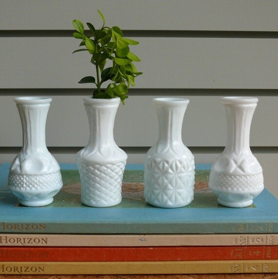 Small Milk Glass Bud Vases Set Of 4