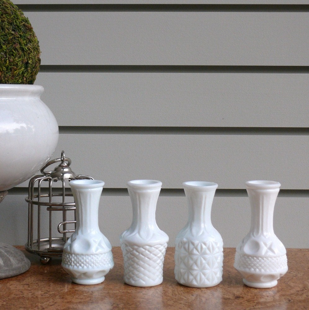 Small Milk Glass Bud Vases Set Of 4