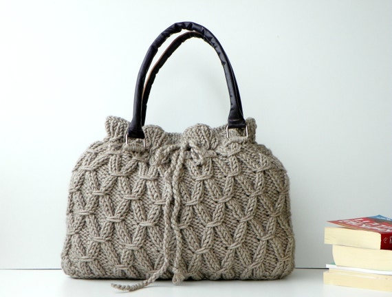 Knitted tote handbag Beige Melange Knit Bag Handbag