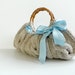 Knit handbag Purse, Fall autumn women fashion, Small NzLbags Knitted Handbag - Beige Bag blue ribbon bow, christmas gift idea, natural
