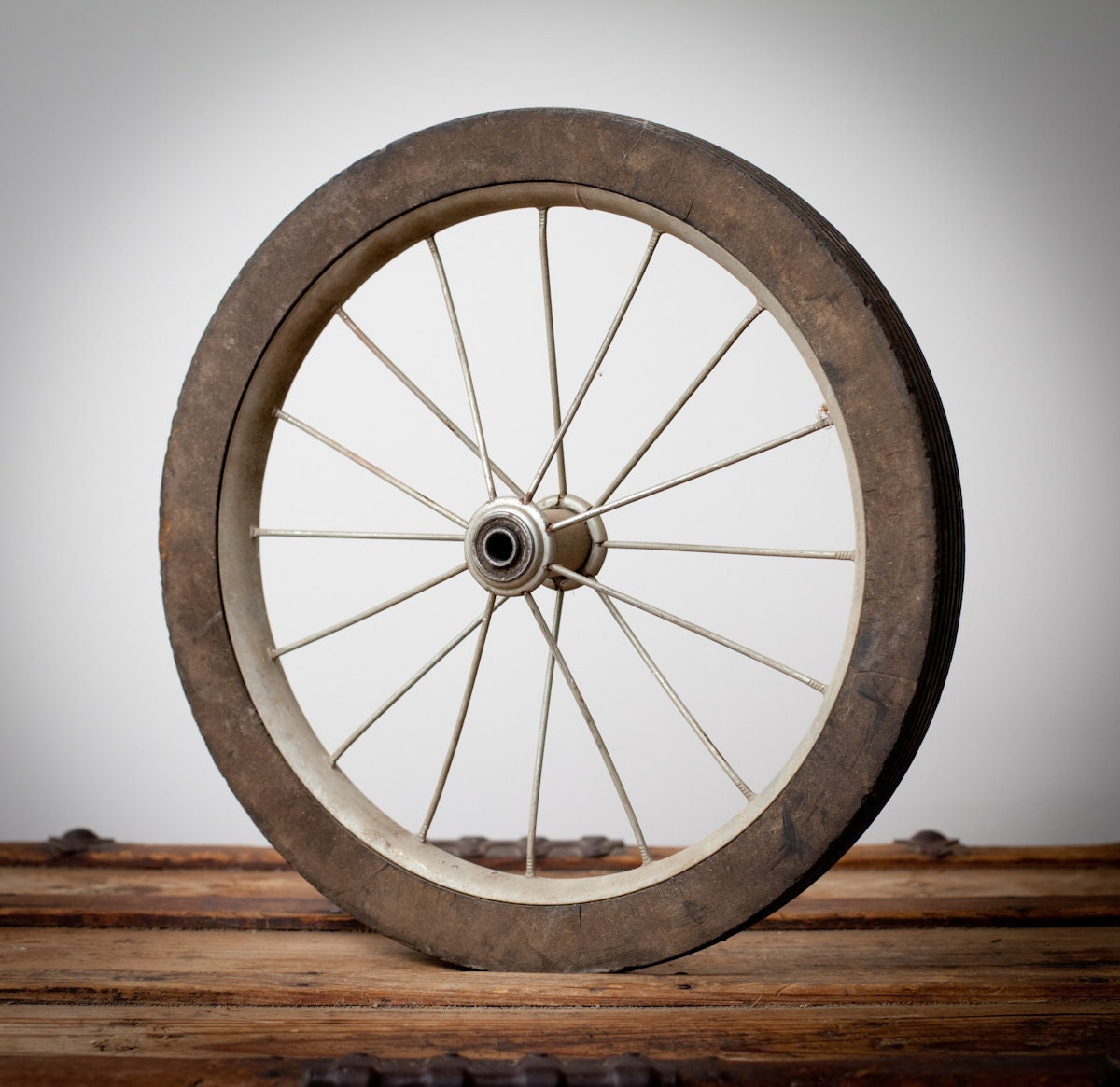 Vintage Rustic 16 Wheel Solid Rubber Tires Metal