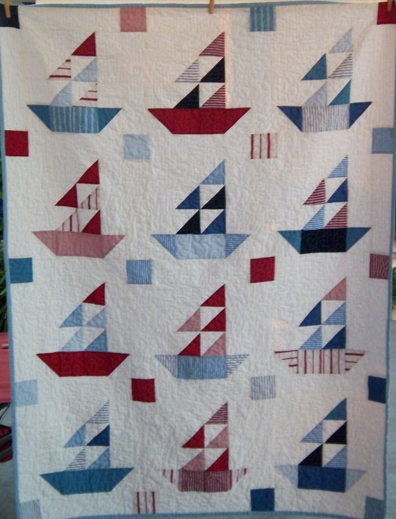 Dreamy Americana Sailboat Quilt by Dreamy Vintage Sheets on
