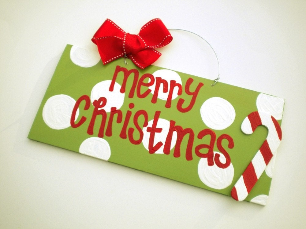 Merry Christmas Candy Cane Polka Dot Sign christmas