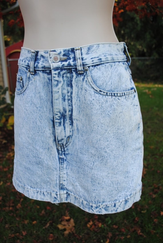 Vintage 80s Acid Wash Mini Denim Skirt Skorts