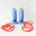 RESERVED - Antique Pair of Baby Blue Art Deco Bullet Lamps w/ Neon Pink Orange Color Cord
