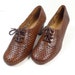 Size 6 Lace up Woven leather high heels Brown 60s Shoes NOS vintage