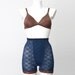 Navy blue and brown lace girdle pants bombshell dead stock Vintage