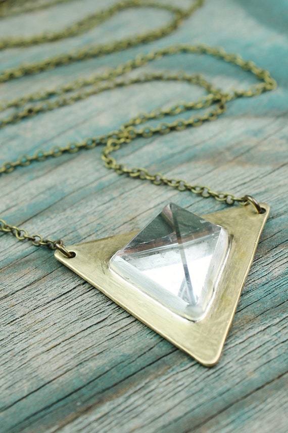 Quartz Crystal Tetrahedron Necklace by GATHERJEWELRY on Etsy