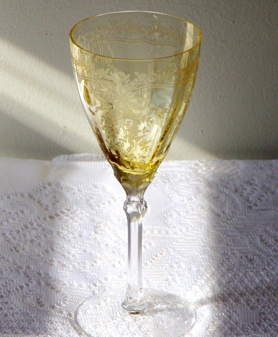 Topaz Yellow Fostoria June Etch Water Goblet Elegant