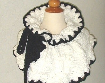 CLEARANCE SALE Shoulder Warmer Capelet Elegant Cabled Black and White