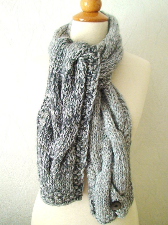 Chunky Scarf Grey Big Winter Knit Cowl Extra Thick Cabled and