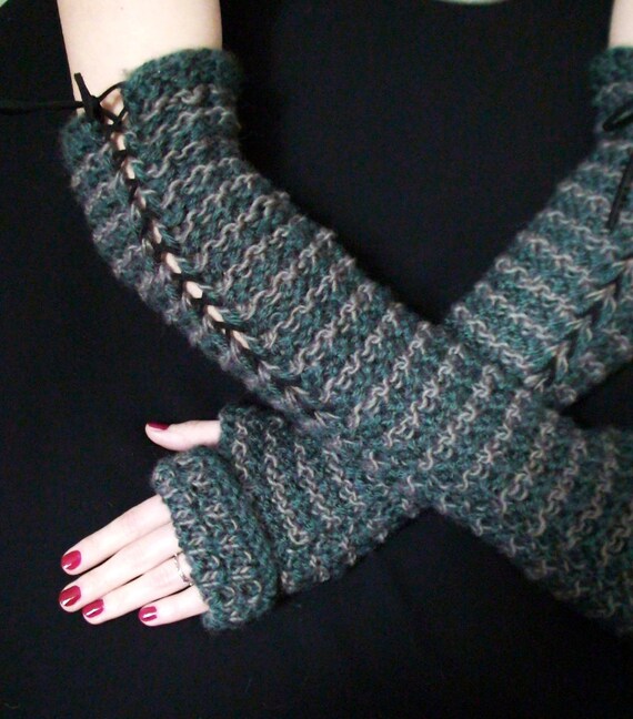 Fingerless Gloves Elbow Length Arm Warmers Dark Grey Blue