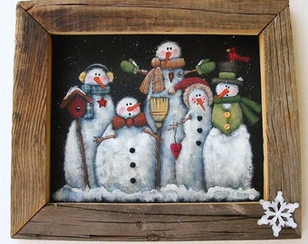 Winter Snowman with Red Cardinal and by barbsheartstrokes on Etsy