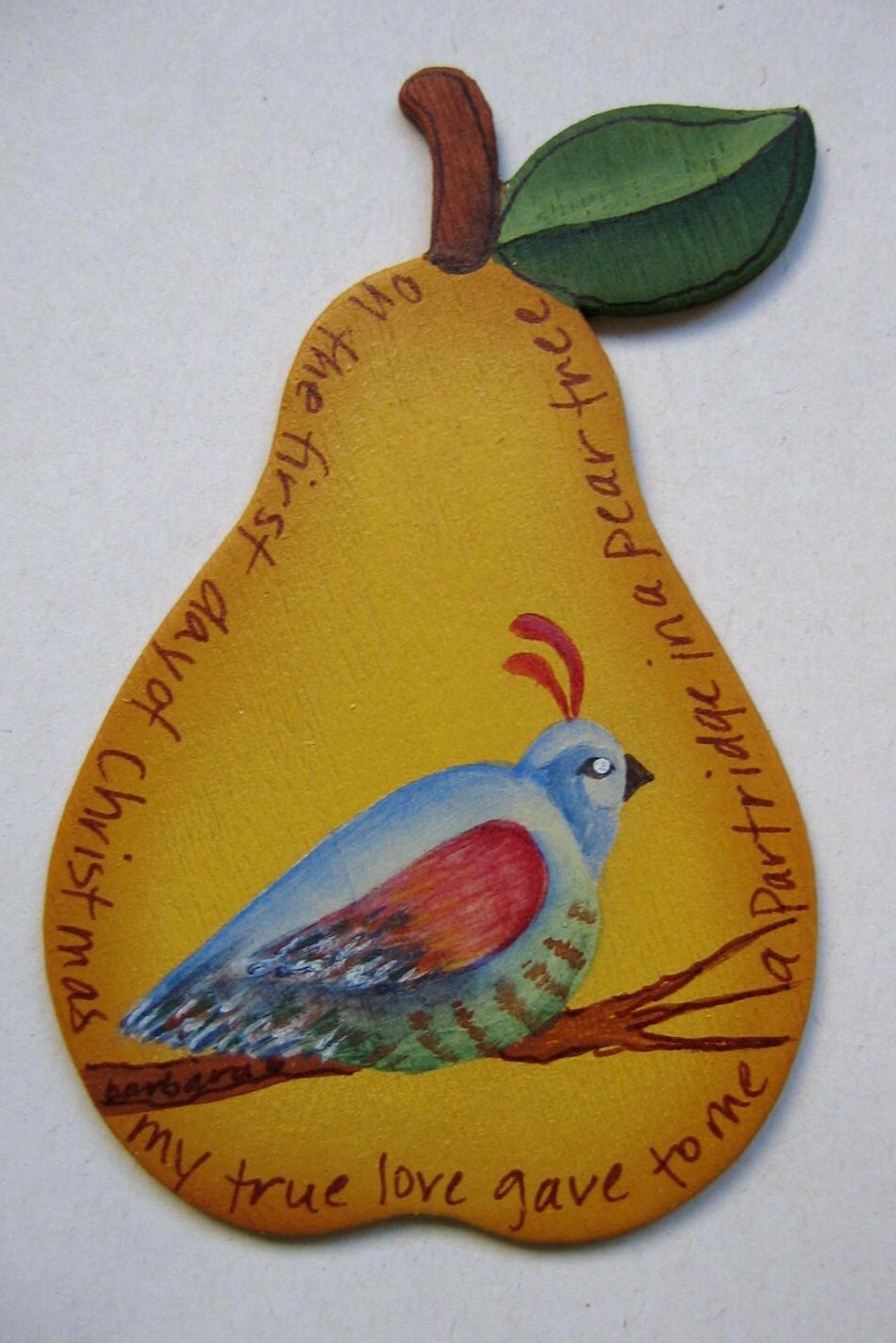 Tole painted Partridge in a Pear Tree Ornament