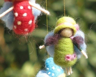 A rainbow fairies mobile, needle felted