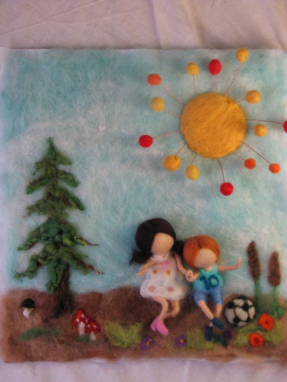 Items similar to Needle felted tapestry, Summer time waldorf inspired ...