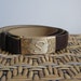 Vintage Hickok Belt Engraved "S" Gold Metal Buckle Brown Leather Cowhide MAD MEN
