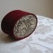 Vintage Embossed Metal Box Oxblood Velvet Jewelry Trinket, Burgundy Crimson