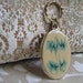 Vintage Abstract Enamel Key Chain Mid Century Modern Pendant, Teal Blue Vanilla Gold