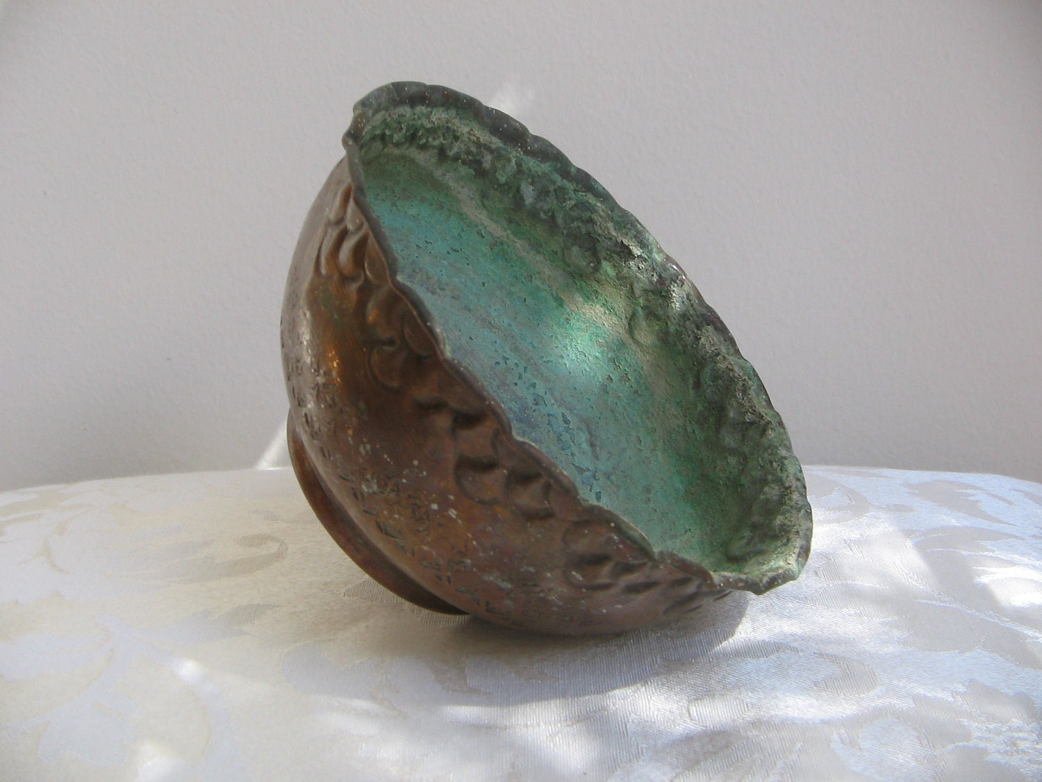 Vintage Copper Bowl Egypt Handmade Embossed Patina Metal