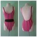 R E S E R V E D hot pink and black striped one piece vintage swimsuit small