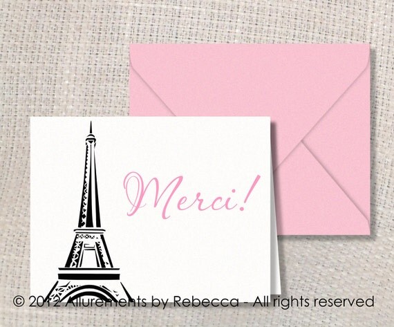 Items similar to Paris Themed Thank You Cards - Choice of 4 Designs in ...