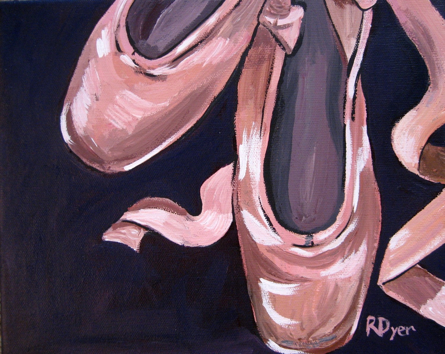 Original Ballet Pointe Shoe Painting Pointe Shoes by rachelledyer