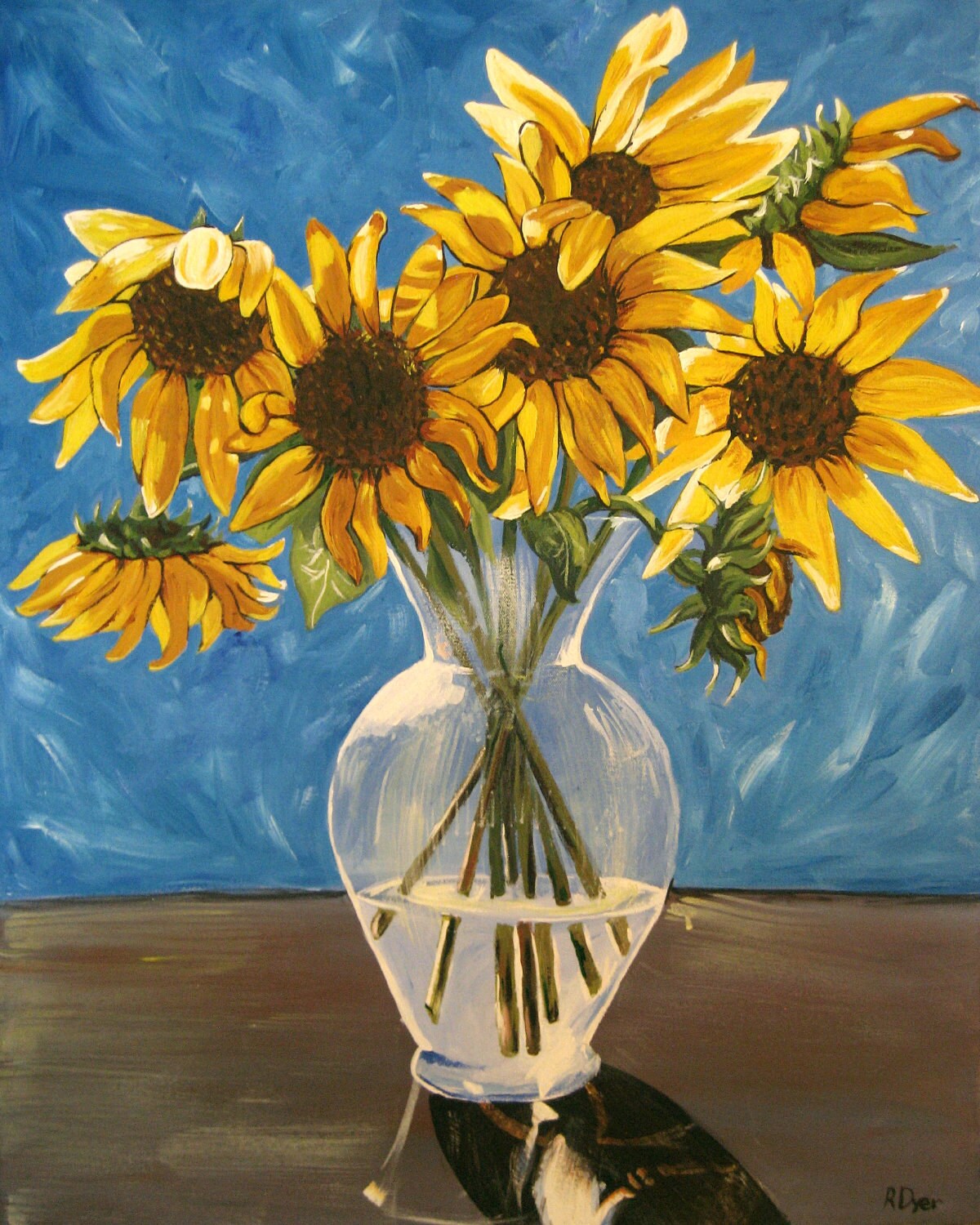 Print Vase with Sunflowers