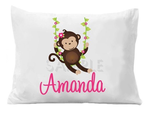 Monkey Pillow Case Personalized Pillow Case Girls or Boys Il_570xn
