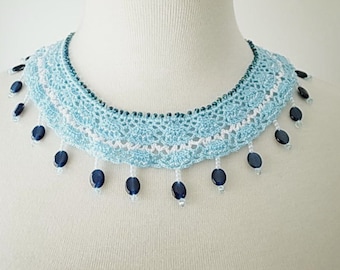 Crochet Lace Jewelry (Ocean Stars) Fiber Jewelry, Statement Necklace, Crochet Necklace