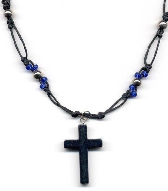 Hemp Necklace Blue Cross for Men