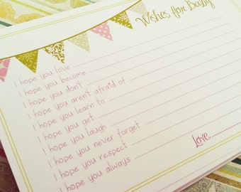 Set of 40 Professionally Printed Wishes for Baby Girl Cards - Unique Baby Shower Activity Game or Memory Book Idea - Pink and Green