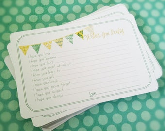 Neutral Wishes for Baby Cards - Unique Baby Shower Activity Game or Memory Book Idea - Yellow and Green