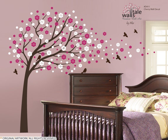 SALE-Cherry wall decal. Large tree wall decal for nursery, bedroom. Blossom