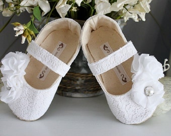 Baby Girl Shoes Toddler Girl Shoes Soft Soled Shoes Wedding Shoes Flower Girl Shoes White Shoes Cream Shoes Lace Shoes Summer Shoes-Emilia