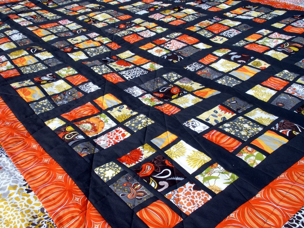 gray-and-orange-wonky-9-patch-quilt-twin-size