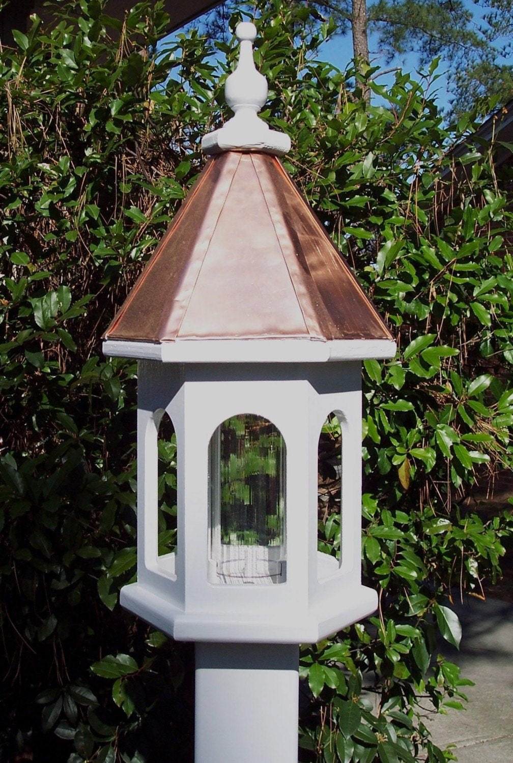 Handcrafted Wood Bird feeder with copper roof