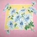 Handkerchief, Blue Daisies Bouquet, Pink Border with Scalloped Hem