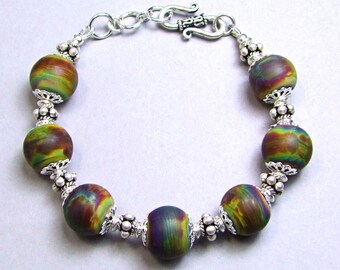 Gorgeous Lampworked Raku Sterling Silver Bracelet - BM26