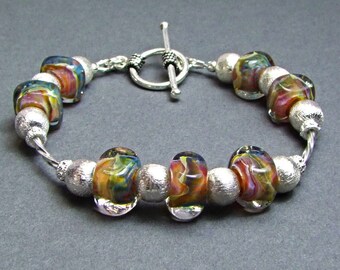 Stunning Tropical Boro Glass Sterling Silver Bracelet - BM19