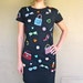 RESERVED for redminicoop Please Do not Purchase Sale Vintage Sunglass Hearts Lips Purse Shoe Embroidered 1980 Black Short Sleeve Fitted T Shirt Short Dress Size M