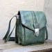 Vintage Distressed Small Forest Green Leather Satchel Cross Body Bag