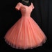 Vintage 1950's 50s Bombshell Coral PINK Salmon Ruched Chiffon Circle Skirt Party Prom Wedding Dress