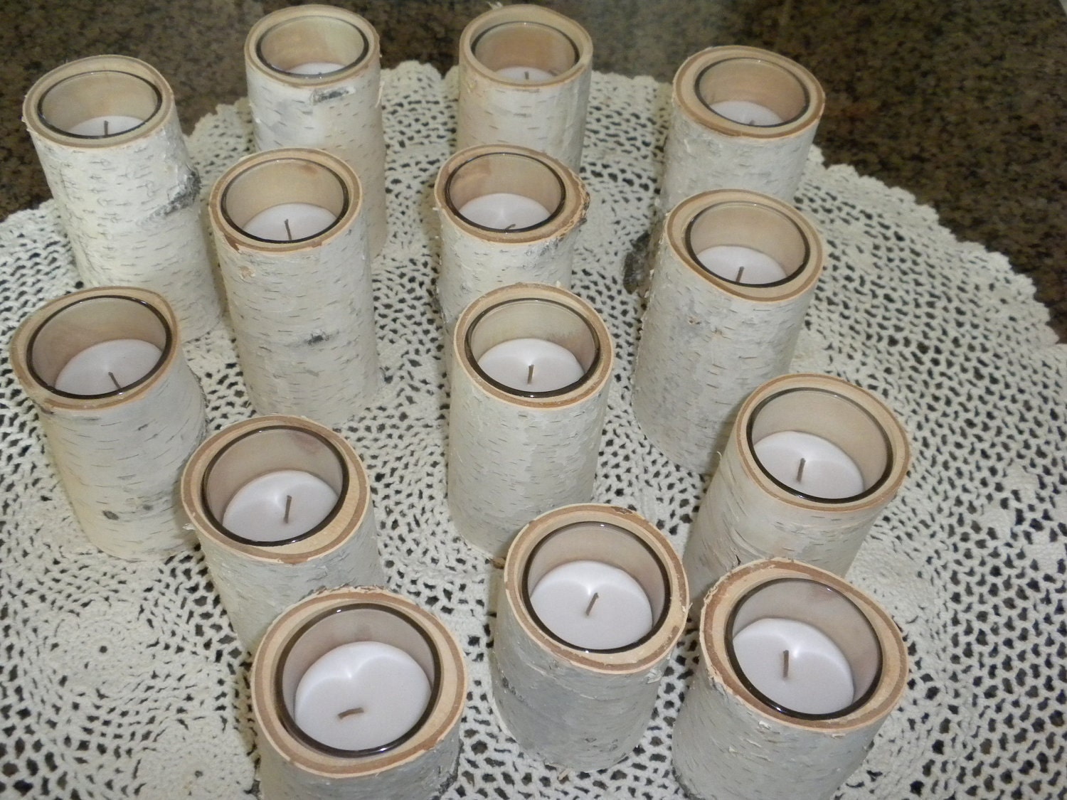 14 Individual White Birch Votive Candle Holders by craftsbymerle