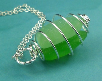 SALE Sea Glass Pendant Necklace Cage Locket
