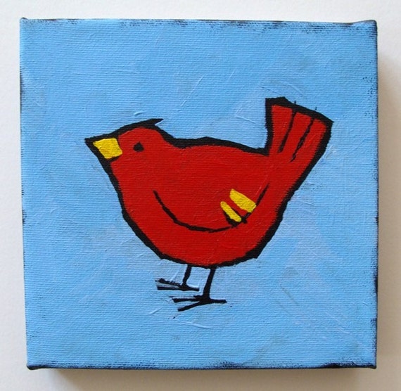 Cheerful Red Bird Acrylic on Canvas by EastboundSquirrel on Etsy