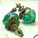Mermaid's Garden Earrings with Aqua Floral Lampwork Glass & Hand Colored Brass
