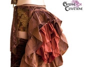 Mardi Gras Steampunk Belt Bustle ,Metallic Bronze and Rust Taffeta Ruffles