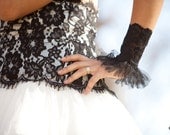 Black Stretch Lace FIngerless Glove Wristlets With Sheer Fringe Made To Order