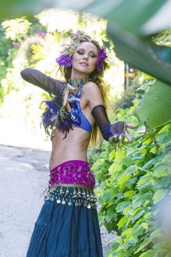 Gypsy Coset  Belt, Fuchsia With Coins, Beads,Tassels, And Feathers